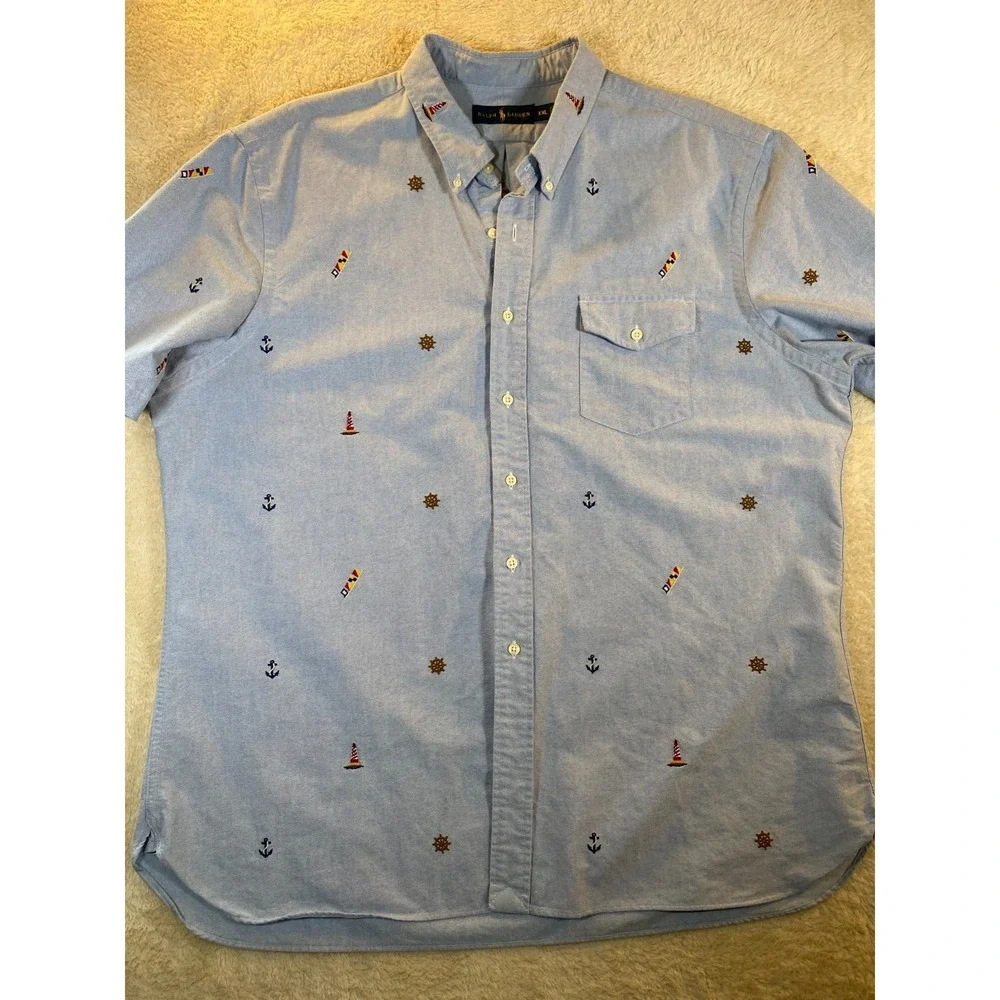 Polo Ralph Lauren Nautical Embroidery SZ XXL Button Up Shirt 100% Cotton